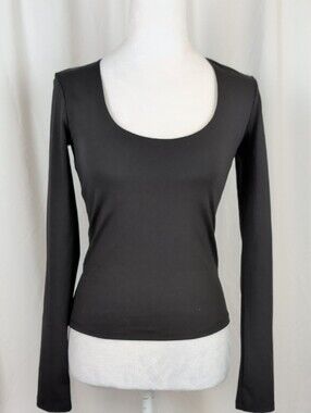 NWT Dynamite Jet Black LS Scoop Neck Double Lined Top XS
